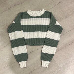 Hollister Striped Green and White Knit Sweater